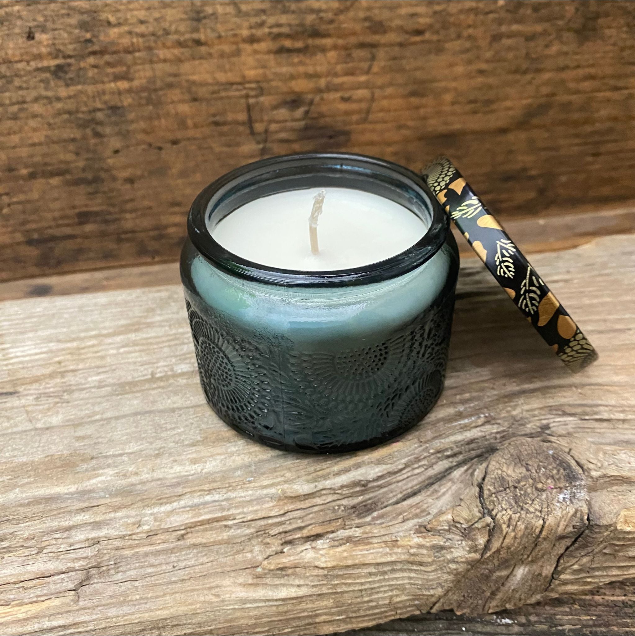 Kerzenglas 100 ml - anthrazit/Deckel braun gold